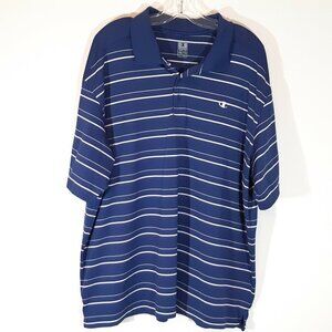 Champion Mens Size 2XL Golf Polo Shirt Double Dry Navy Blue Striped Short Sleeve